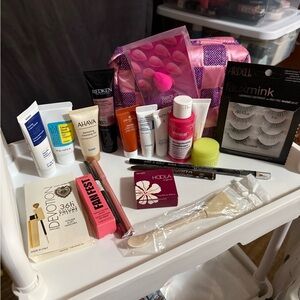 Sephora Pink Makeup Bag with Assorted Beauty Products